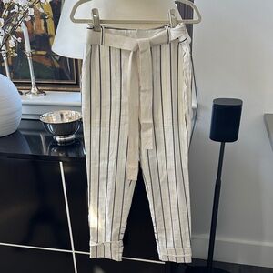 NWT Derek Lam 10 Crosby Striped High-Waist Belted Cotton Linen Pants Size 2